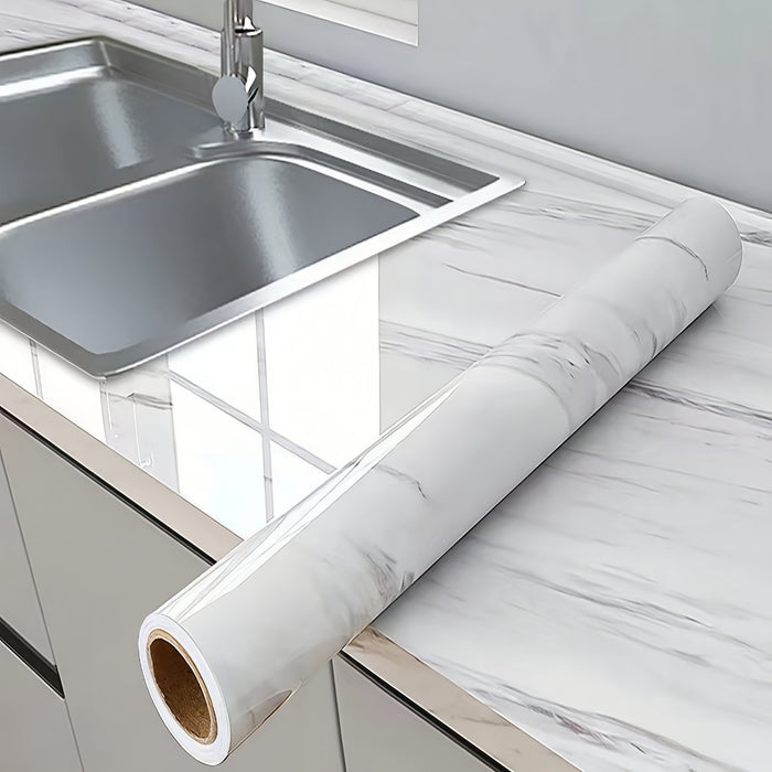 Marble Aluminum Foil Kitchen Wallpaper - High Temp, Waterproof & Oil-Resistant Sticker for Cabinets and Stovetops, 299.72cmx15.7