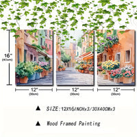 Framed Watercolor Trastevere Travel Canvas Wall Art Italy Old Town - 3pcs