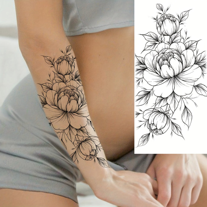 Large Peony Flower Temporary Tattoo Sticker