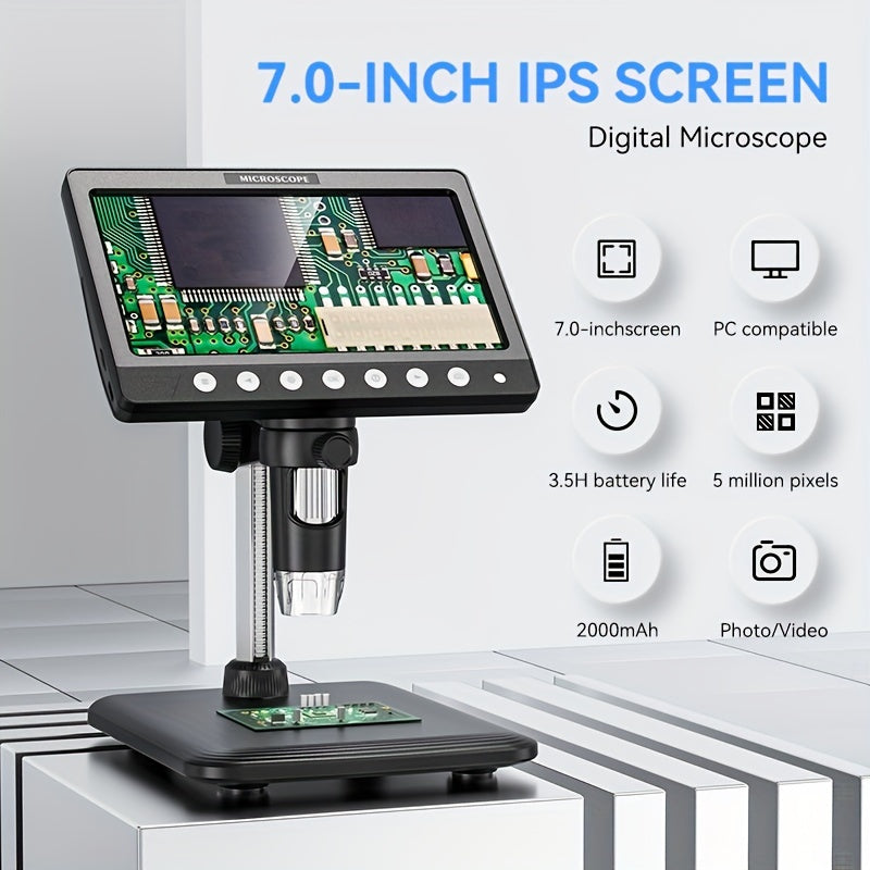 INSKAM 7-Inch 10-1200X Digital Microscope with 8 LED Lights - Versatile Magnifier for Education, Research, Coin Appraisal & Soldering - Realistic Image Capture, PC Compatible, Rechargeable Battery/USB Powered