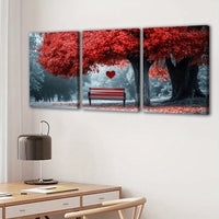 Wooden Framed Canvas, Abstract Red TREE Fashion Art Decorations - 3pcs