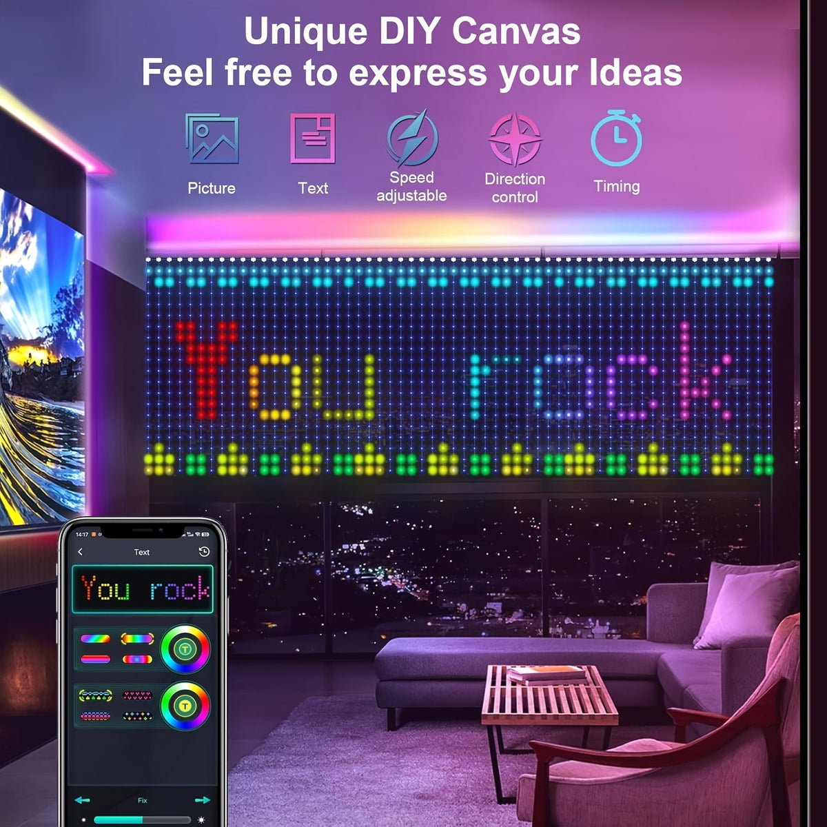 Smart Curtain Lights - RGBIC Color - 256 LED