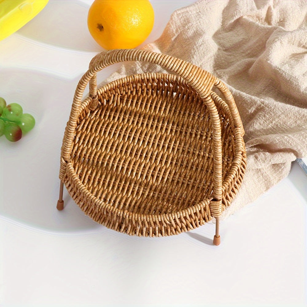A Plastic Wicker Storage Rack, Portable Storage Tray, Multi-Purpose Handmade Woven Basket, Home Indoor Decoration, Food Service Tray for Restaurants And Hotels, Decorative Flower Basket for Weddings, Festive Storage Basket, F