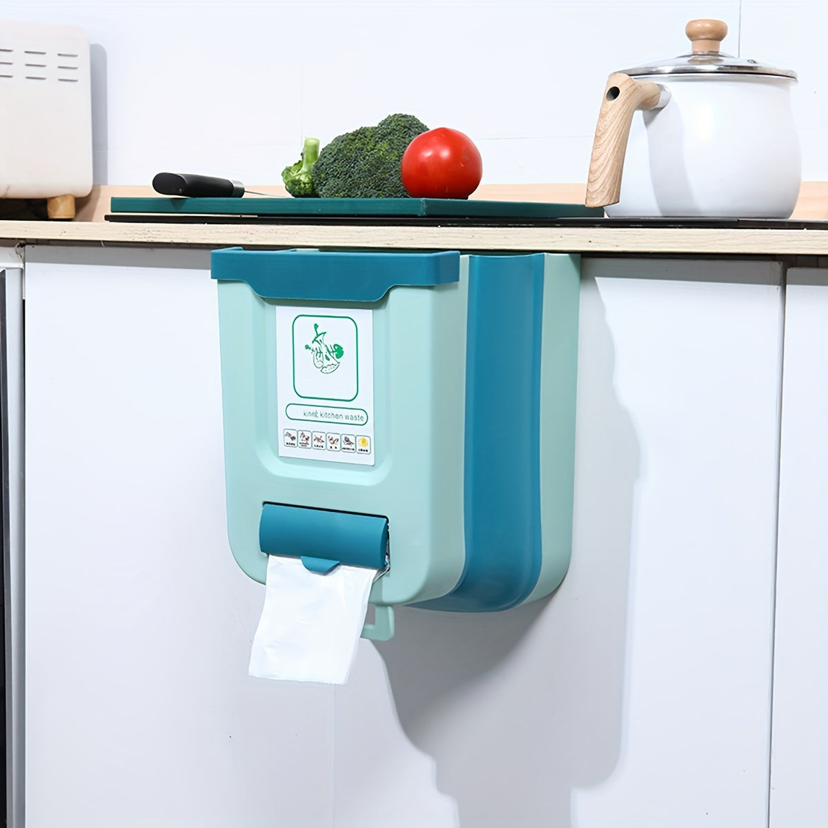 Large Foldable Hanging Trash Can for Kitchen Cabinet Doors