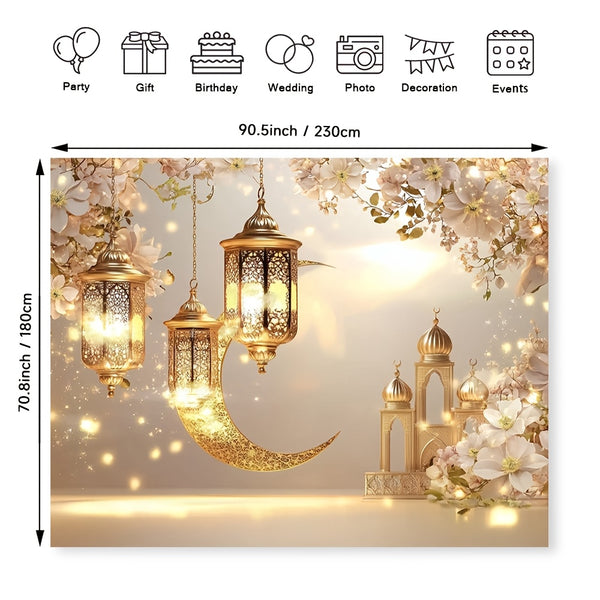1pc Ramadan Moon and Lanterns Wall Backdrop, Polyester Hanging Decor, No Electricity Needed, Versatile for Christmas, Spring, Summer, Fall, Winter - Photography Background Cloth