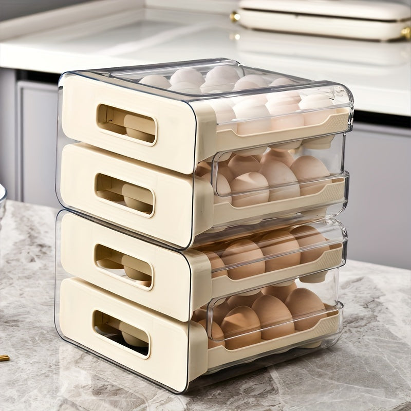 Large 32-Grid Transparent Double-Layer Egg Storage Box with Drawer