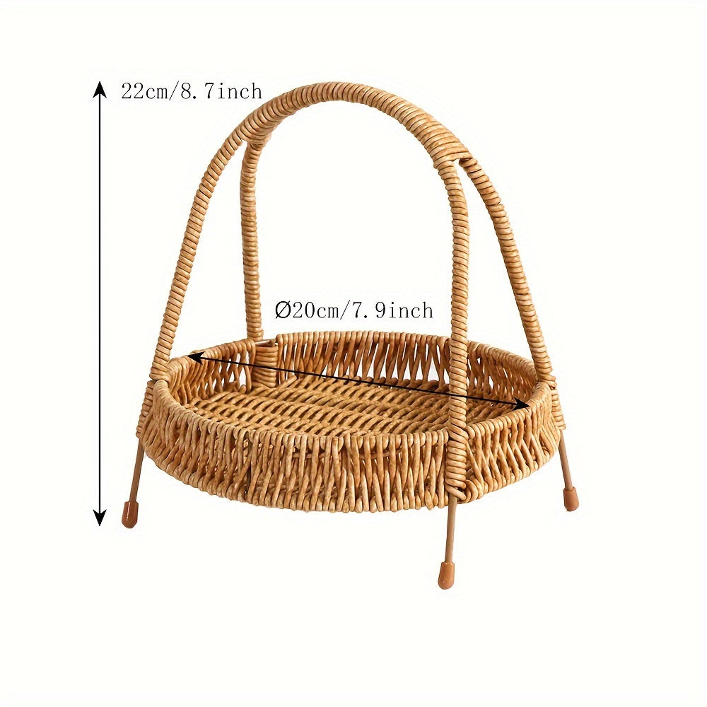 A Plastic Wicker Storage Rack, Portable Storage Tray, Multi-Purpose Handmade Woven Basket, Home Indoor Decoration, Food Service Tray for Restaurants And Hotels, Decorative Flower Basket for Weddings, Festive Storage Basket, F