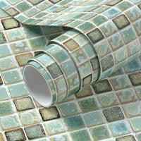 Self-Adhesive, Green & Blue Mosaic Contact Paper