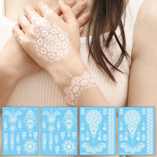 White Henna Temporary Tattoos - Lace Mandala Designs - 4 Sheets