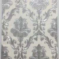 Off White and Silvery Damask Pattern, Vinyl Wallpaper