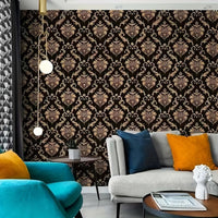 Luxurious Black and Golden European Floral Vinyl Wallpaper