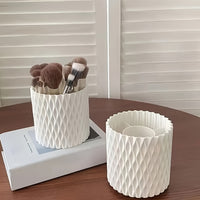 360° Rotating Makeup Brush Holder - Textured White Organizer