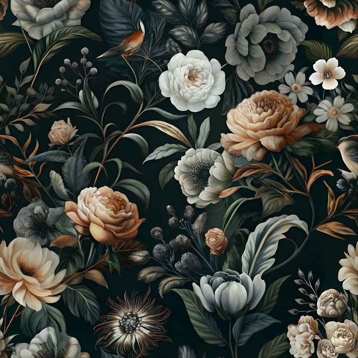 Elegant Dark Floral Peel and Stick Wallpaper