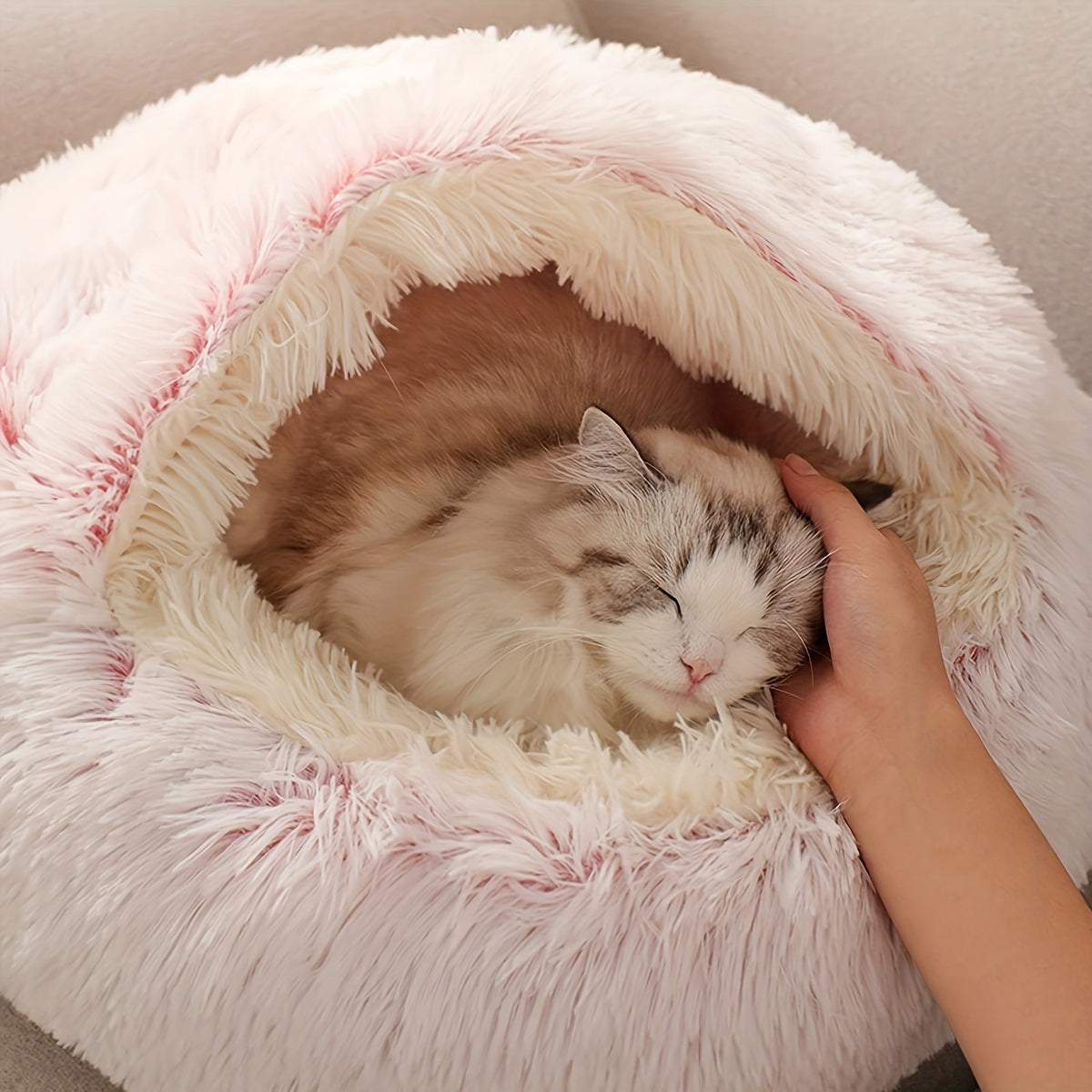 Luxurious Plush Hooded Donut Pet Bed for Cats & Small Dogs