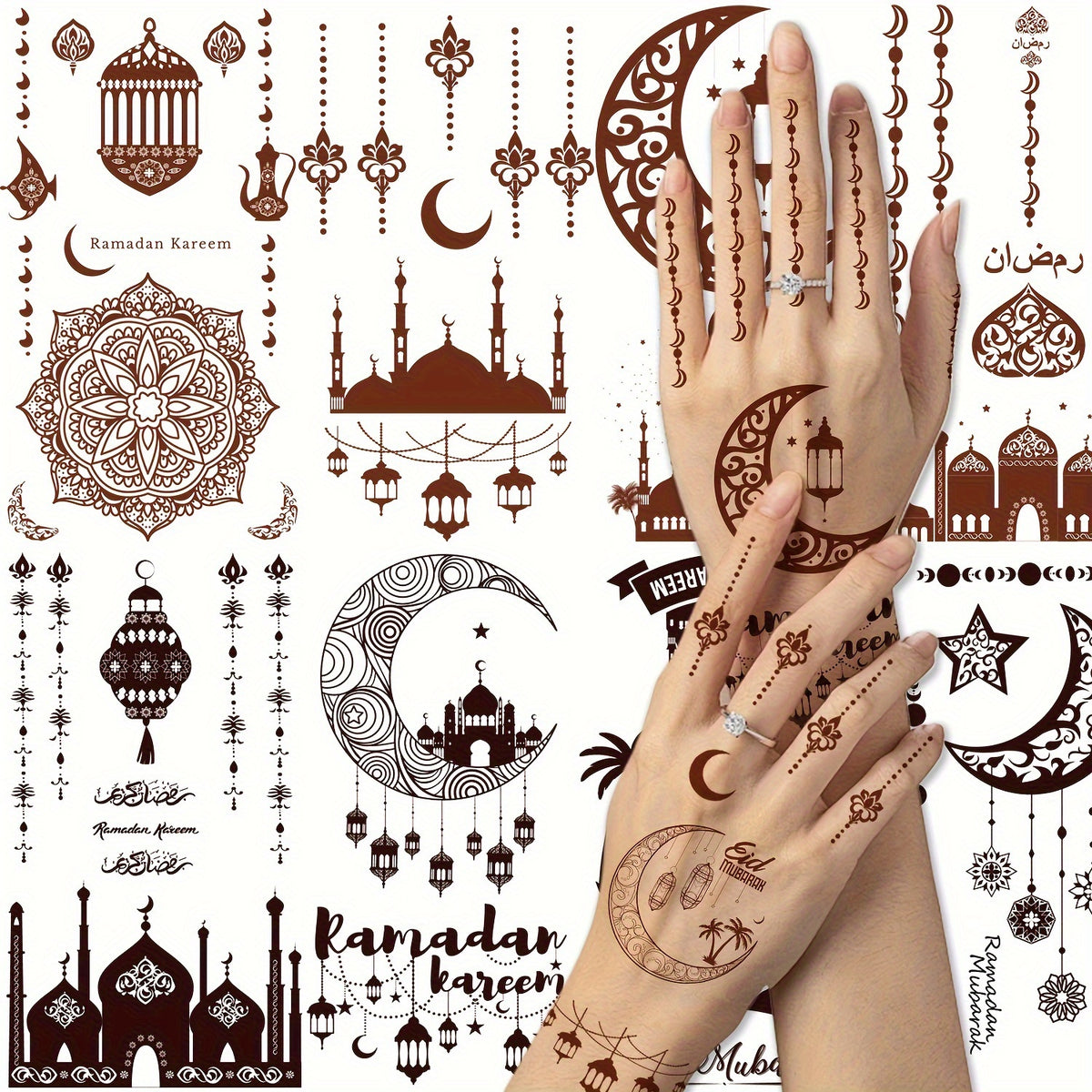 10 Sheets Eid Al-Fitr Hand Tattoos - Mehndi