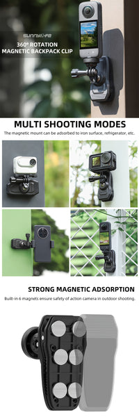 Swivel Backpack Clip Magnetic Action Camera Mount - 360 Degree Rotation