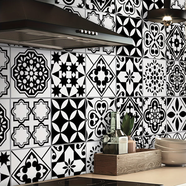 Moroccan Black And White Printed PVC Self-Adhesive Wallpaper