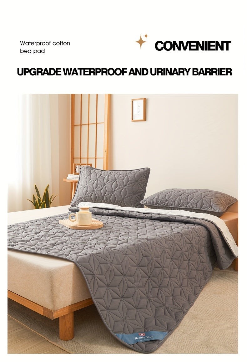 1pc Waterproof Mattress Pad Set, Dust & Stain Resistant, Soft Comfortable Bedding, Machine Washable, Polyester 100%, Polyurethane 100%, Woven, Active Printing, Ultrasonic Embossed, <3cm Thick, 80-85g Fabric Weight