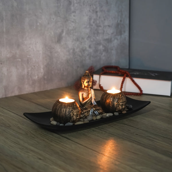 Zen Style Meditation Buddha Statue Candle Holders Set