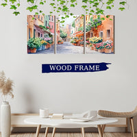 Framed Watercolor Trastevere Travel Canvas Wall Art Italy Old Town - 3pcs