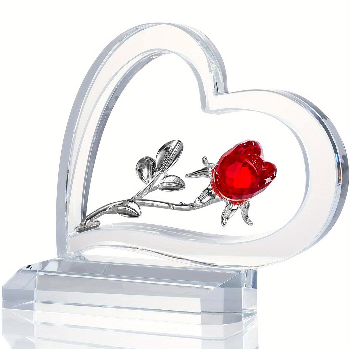 Crystal Red Rose Statue - Romantic Gift