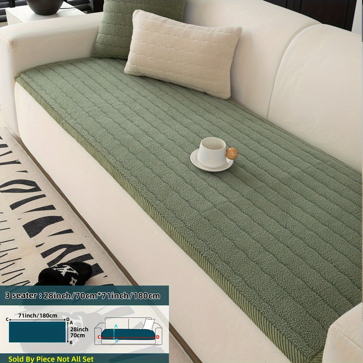 1pc Contemporary Thick Suede Sofa Pad, Machine Washable, Pet Friendly, Polyester 100%, Short Plush, Quilted Design, No Printing, Compatible with Armchair, Loveseat, 3-Seater, 4-Seater, Sectional Sofas, 250-300 g/㎡ - Ideal f