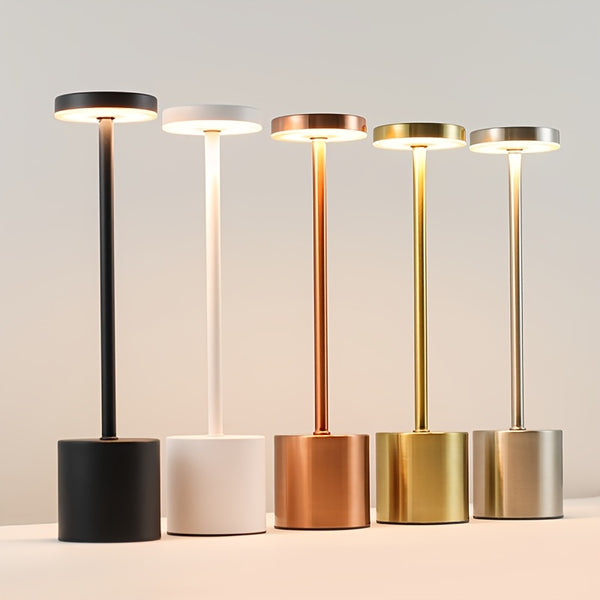 1pc Modern Metal Touch Table Lamp, USB Charging, Adjustable Color, Dimmable, Small Night Light, Polished Finish, Solid Color, Brushed Aluminum Base, with Rechargeable Lithium Battery, for Living Room, Bedroom, Dining Table De