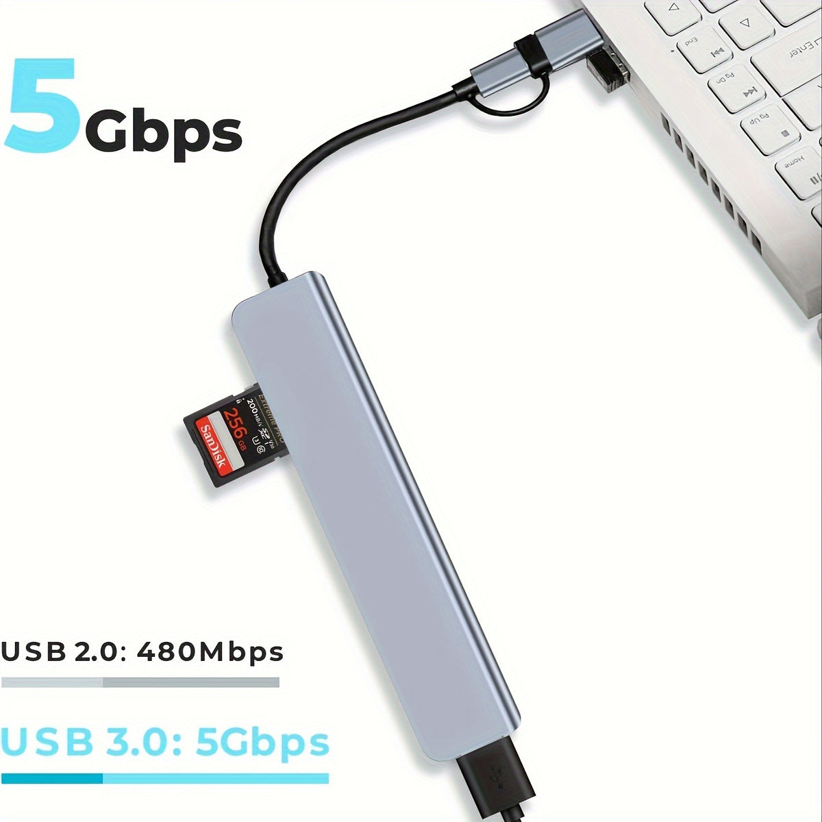 USB Hub with Audio Jack, Multi-Port Adapter - 8-in-1