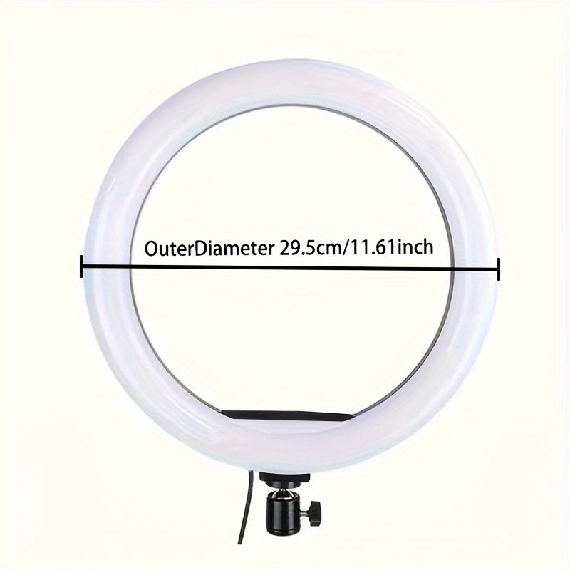 LED Selfie Ring Light with Tripod Stand & Flexible Phone Holder - USB Powered - 12-Inch