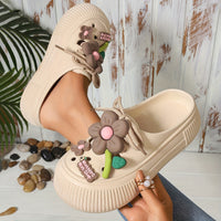 Women's Flower Decor Clogs, Casual Hollow Out Design Garden Shoes, Comfortable Slip On Beach Shoes