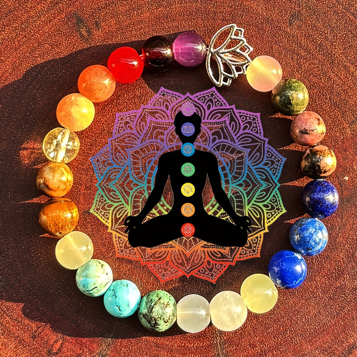 Bohemian Lotus Chakra Stretch Bracelet with Natural Gemstones