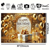 Luxurious Golden-Themed Happy Birthday Backdrop - 243.84x182 cm