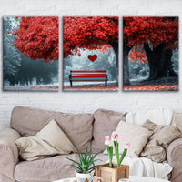Wooden Framed Canvas, Abstract Red TREE Fashion Art Decorations - 3pcs