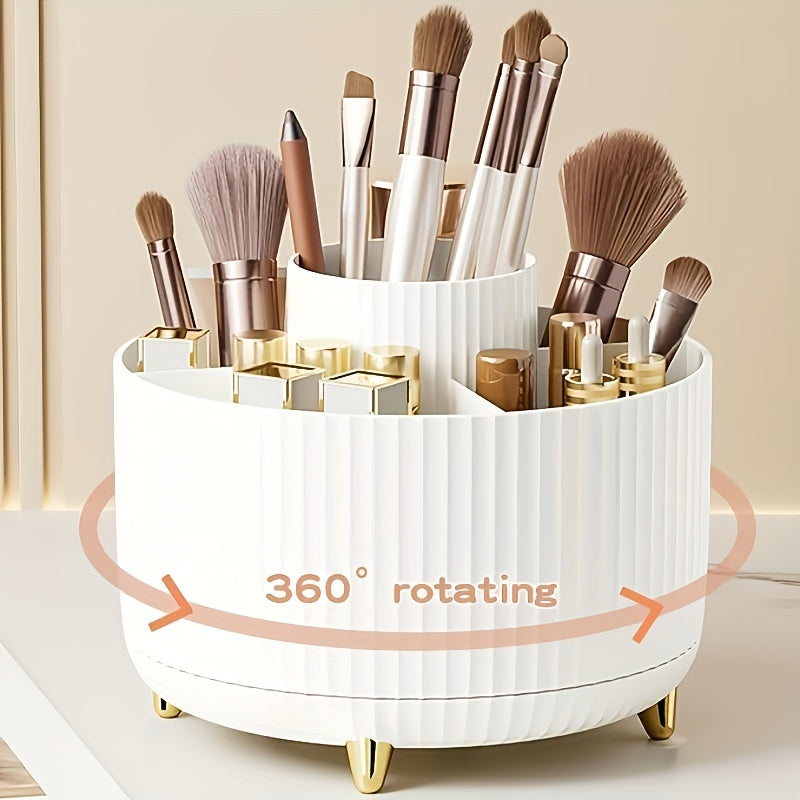 Luxury 360-Degree Rotating Makeup Organizer with 5 Compartments - Hypoallergenic, Durable Plastic Storage for Brushes, Lipsticks & More - Easy Install, Polished Finish