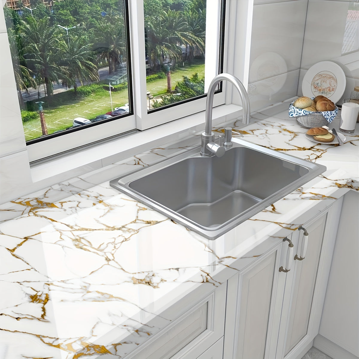 Self-Adhesive Marble Look Kitchen Wallpaper