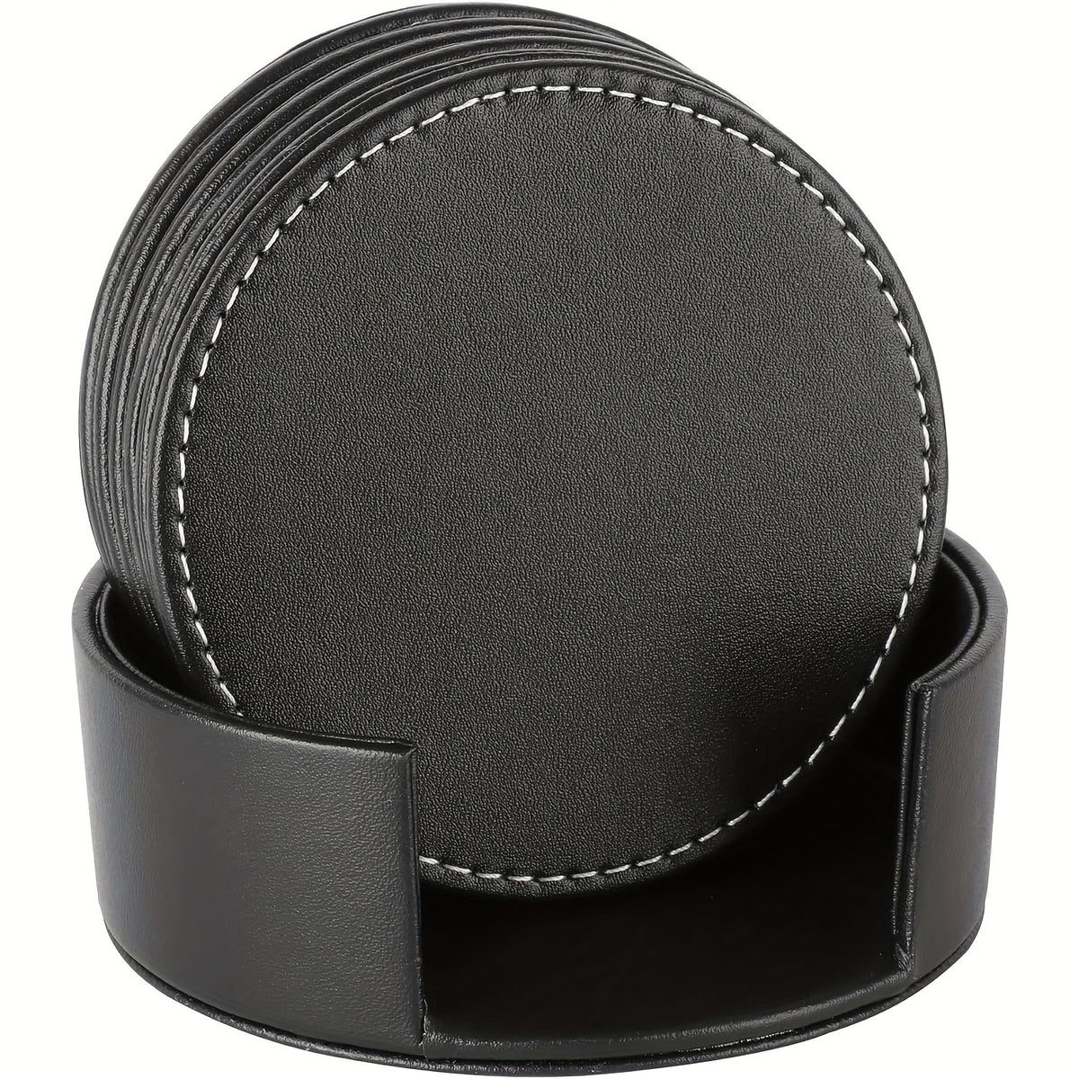 Leather Coasters Set of 6 - Drink Mats for Coffee Table, Bar, Kitchen - Durable Faux Leather Cup Pads for All Occasions - Ideal for Christmas, Halloween, Easter, Hanukkah, Thanksgiving - Round, 10cm