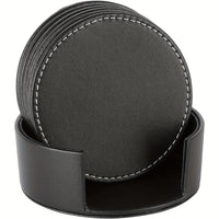 Leather Coasters Set of 6 - Drink Mats for Coffee Table, Bar, Kitchen - Durable Faux Leather Cup Pads for All Occasions - Ideal for Christmas, Halloween, Easter, Hanukkah, Thanksgiving - Round, 10cm