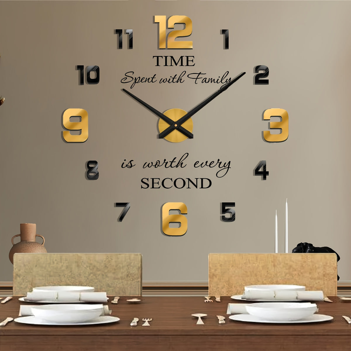 Acrylic Silent Wall Clock 3D Frameless Wall Decoration Sticker