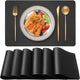 Luxury Faux Leather Placemats Set of 6, Solid Color Rectangle Non-Slip Heat-Resistant Dining Table Mats for Christmas, High-End European Style for Home, Restaurant, Cafe - Easy Clean Woven Table Mats