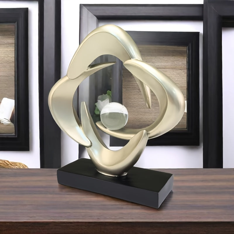 Luxury Resin Art Sculpture with Blue & Golden Glossy Finish – Elegant Abstract Design for Living Room, Wine Cabinet, TV Stand, or Office Decor