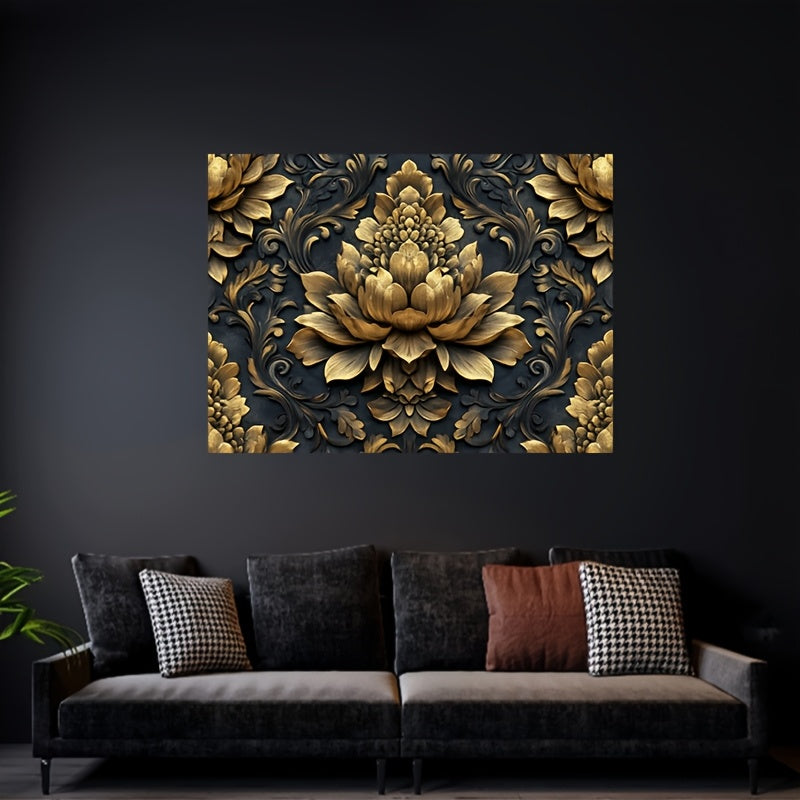 Luxurious 3D Wallpaper with Elegant Black & Golden Floral Design