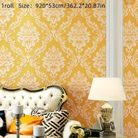 Luxurious Golden Yellow Floral Satin Wallpaper