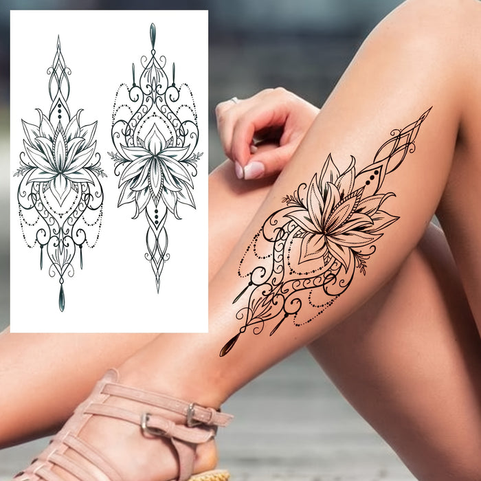 Realistic Waterproof Henna - Lotus Mandala Temporary Tattoo Stickers