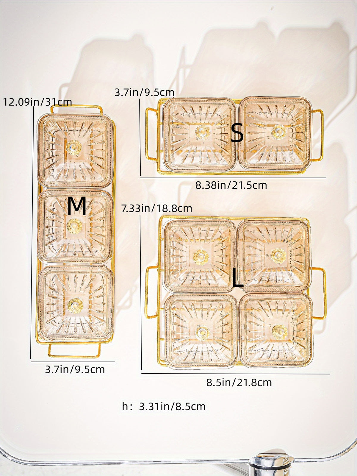 Luxurious Amber Golden-Trimmed Snack Serving Set - 30.48cm Plastic Dried Fruit & Nut Bowls for Weddings, Birthdays, Graduations, and Festivals, Beaded Decorations, Small Food Dishes
