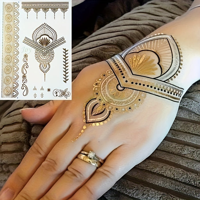 Metallic Golden Henna Temporary Tattoos - Waterproof - 1 Sheet