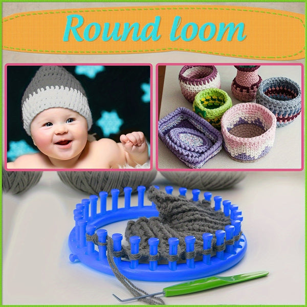 Knitting Loom Kit Set - 4 Circular Looms, 2 Rectangular Looms, 6 Crochet Hooks, 10 Plastic Needles - DIY Weaving Tools for Thick Blankets, Hats, Socks, Scarves - Ideal for Beginners