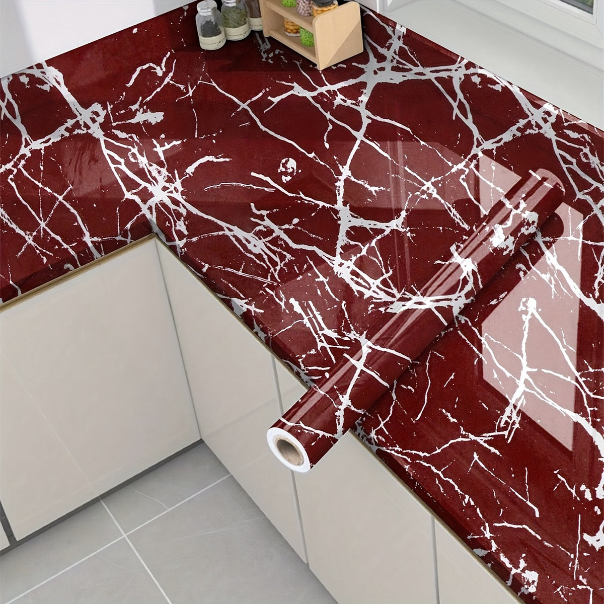 Self-Adhesive Marble Look Kitchen Wallpaper