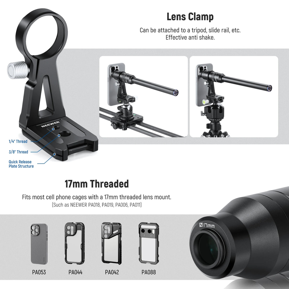 NEEWER 18mm 2X Macro Probe Lens with 17mm Thread for Phone Cage/Phone Case with 17mm Lens Adapter for iPhone Samsung