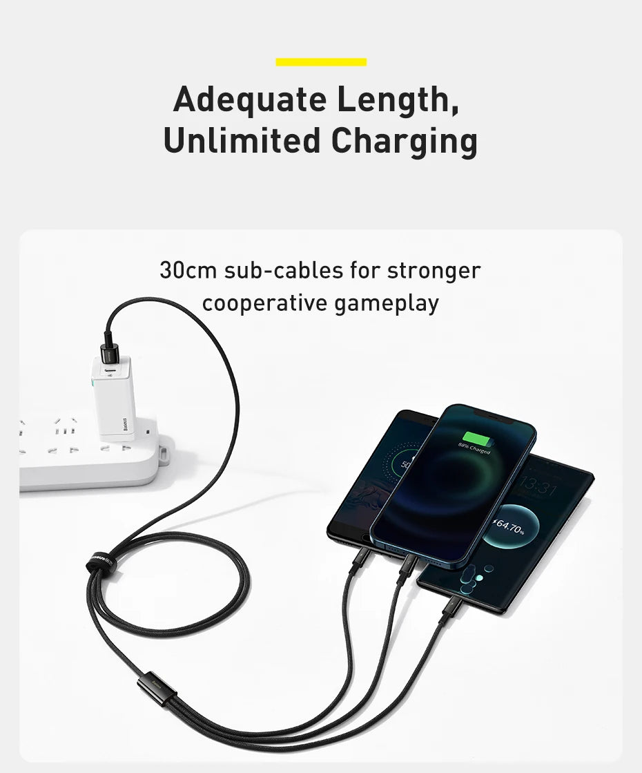 Baseus 3 in 1 USB Cable - Fast Charging USB Type C