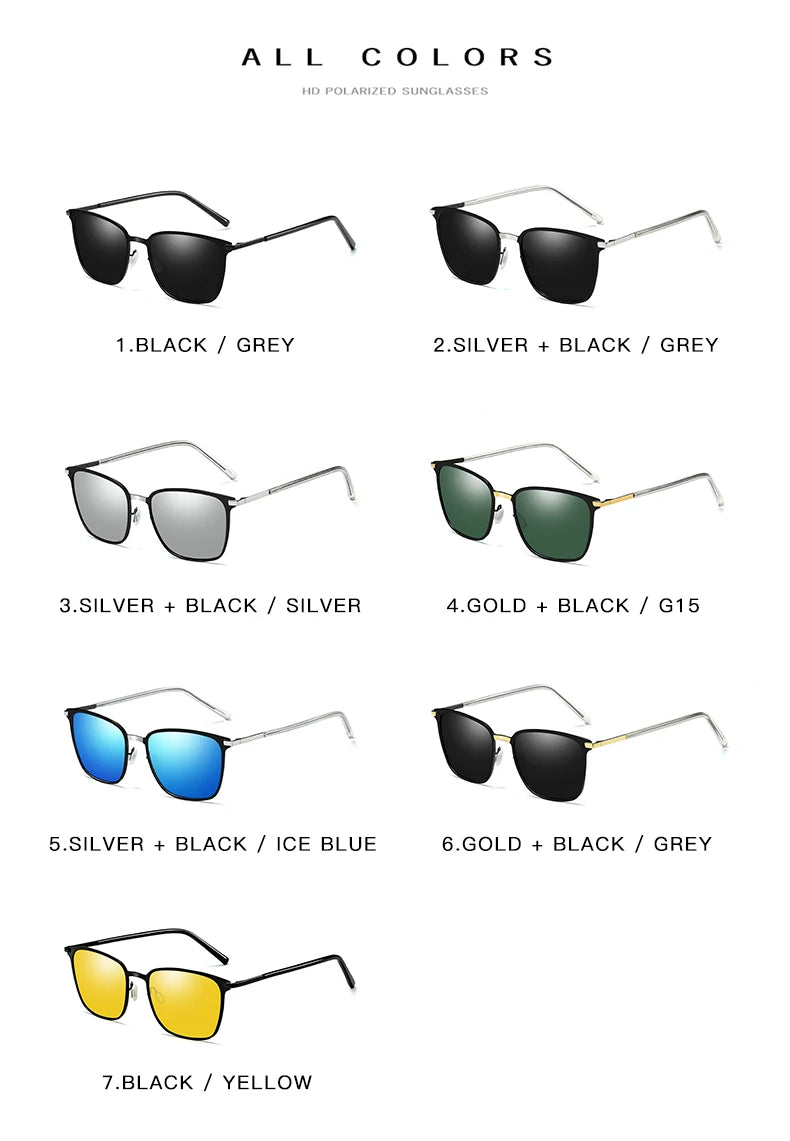 Men's Sunglasses New Arrival Square Polarized Sunglasses Metal Driver Night Vision Goggles Sunglasses